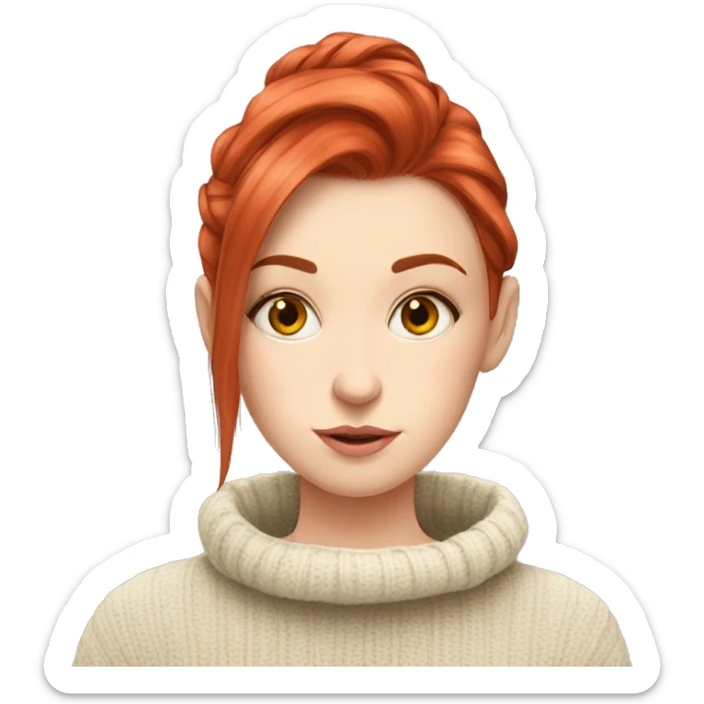 White girl red hair in a sweater sipping tea  sticker