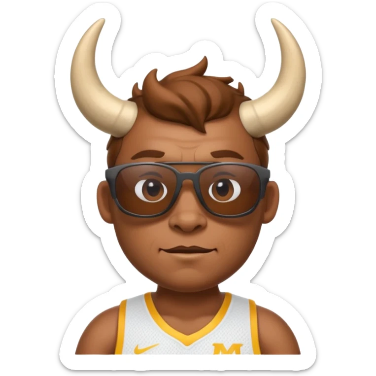 3D cartoon horned character portrait, wearing sunglasses, sports jersey, centered, clean background, no text, no watermark
 sticker