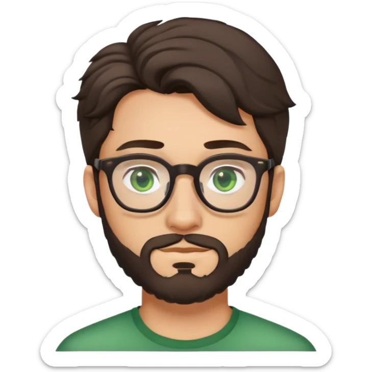 young man with dark slightly curled hair wearing glasses with green eyes and light beard sticker