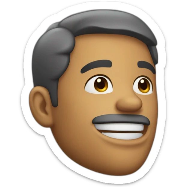 an emoji of a man showing off his chiseled jawline with his finger, mouth closed sticker