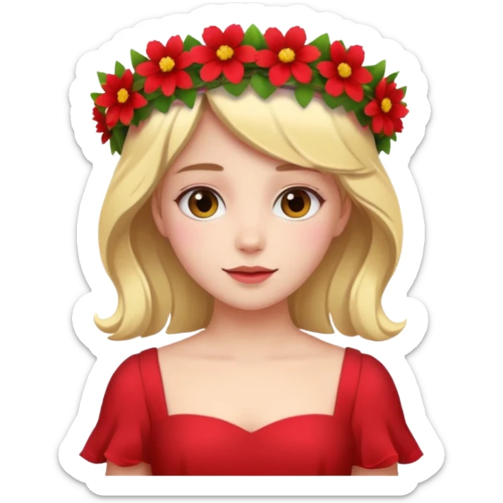 girl with flower crown in red dress and colored flowers sticker