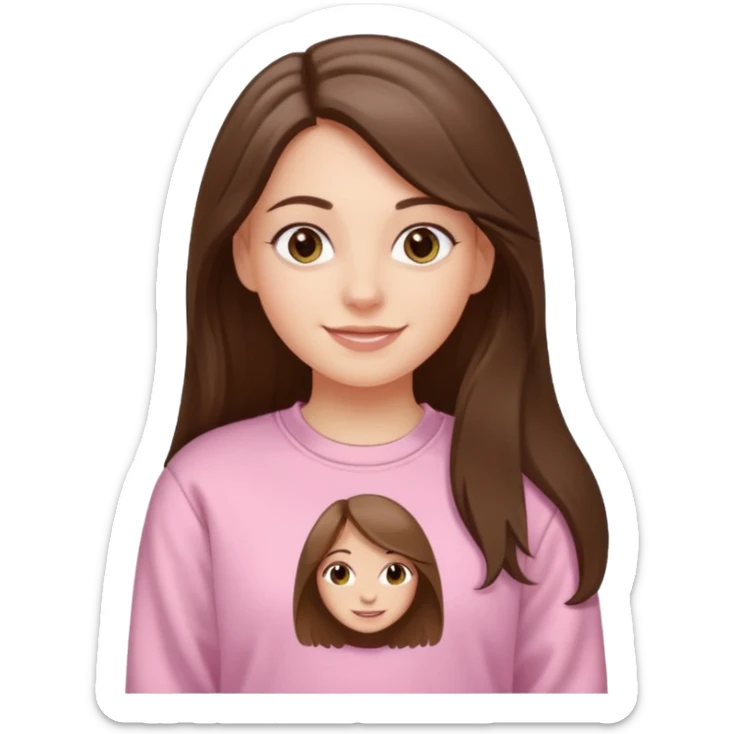 happy white long brunette hair girl with hazel eyes and in light pink USC sweatshirt sticker