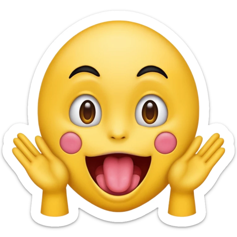 emoji face with a tongue out and hands on the sides, playful expression sticker
