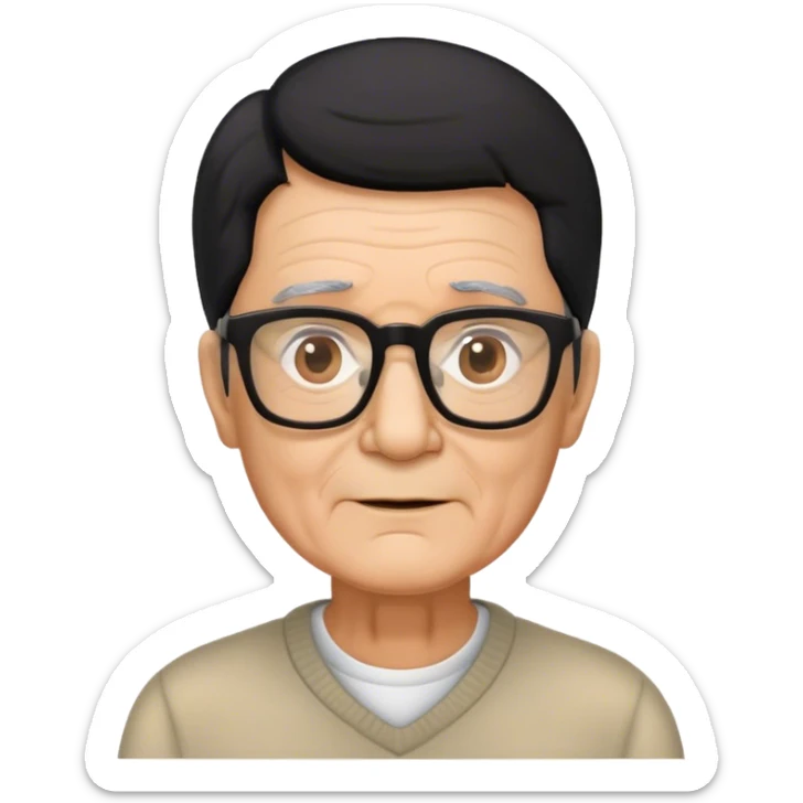 hombre de 70 años, cabello negro, lentes cuadrados sticker