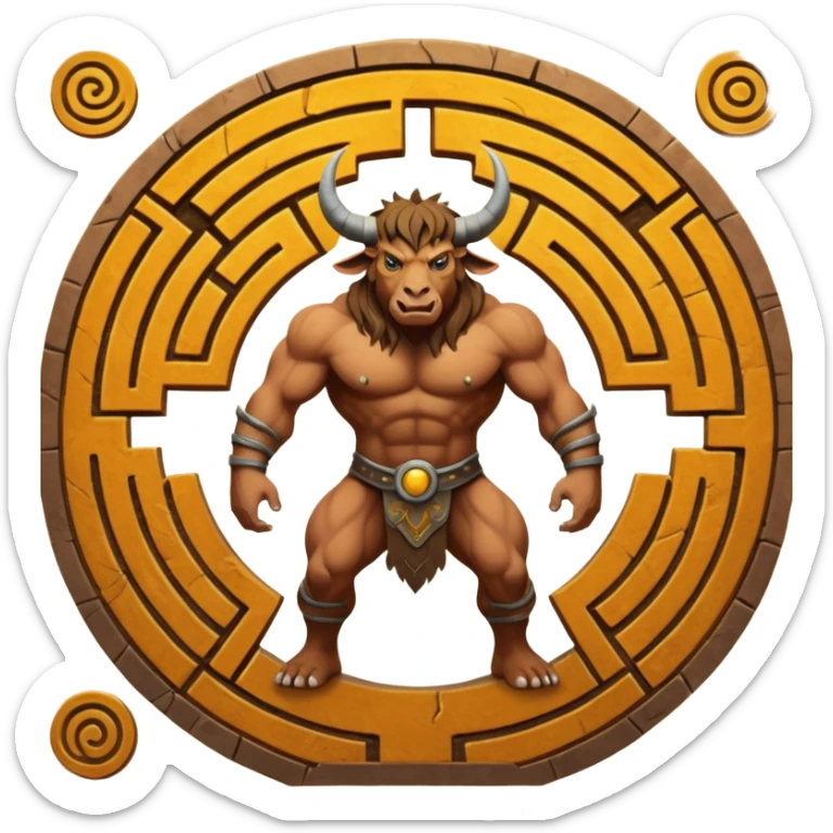 solarpunk style, oil paint - The furious Minotaur stands in the middle of the labyrinth sticker