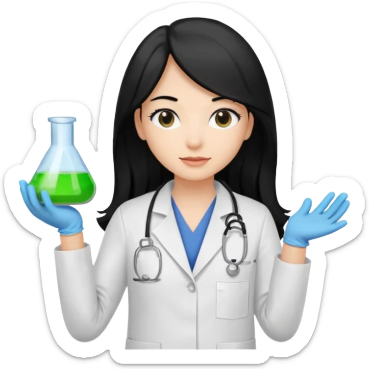 medica con guantes  y mascallilas e insumos lavoratorio pelo negro largo triguella sticker