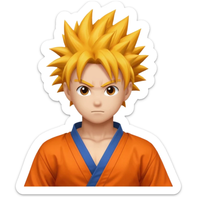spiky-haired anime hero inspired by Goku, orange martial arts outfit, confident expression emoji sticker