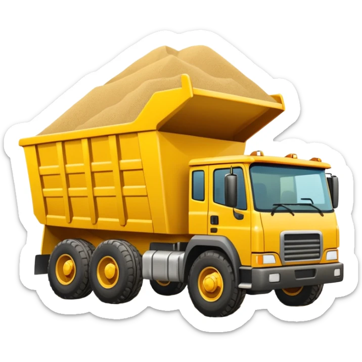 Draw a yellow dump truck with an open bed full of sand or gravel. sticker