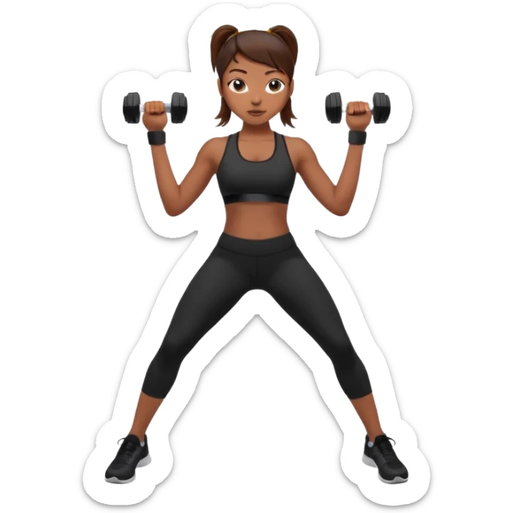 beautiful girl with brown hairs in sport wear in her hands is dumbbells sticker
