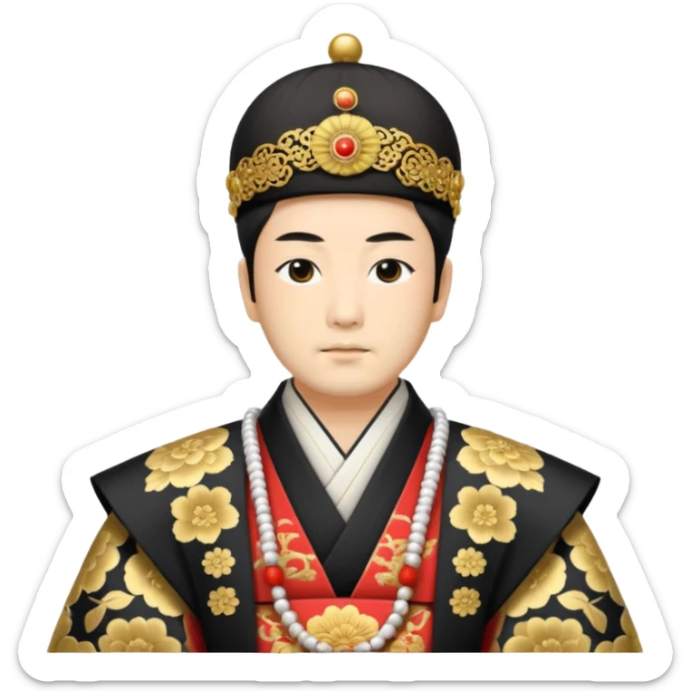 Japanese emperor, Edo period, wearing ceremonial ho and kanmuri, regal pose sticker