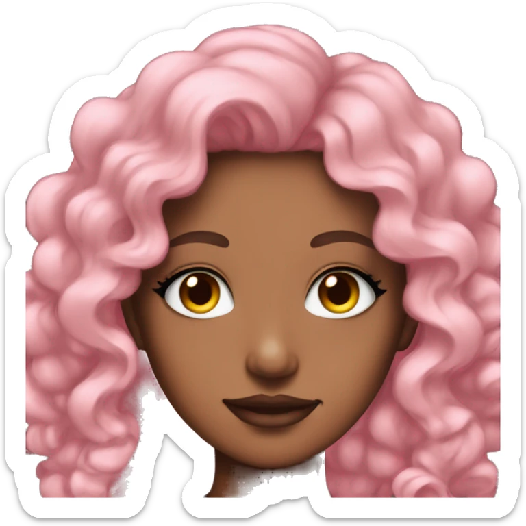 Tan girl with pink curly hair and smoky black eyeshadow sticker