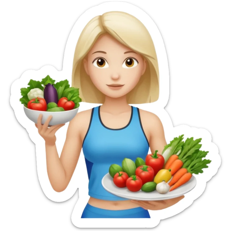 girl in sport clothes which give us the plate with vegetables sticker