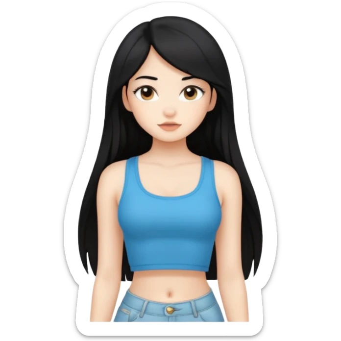 a black hair cute girl with white skin and Extreme Plung Crop Top, Long hair sticker
