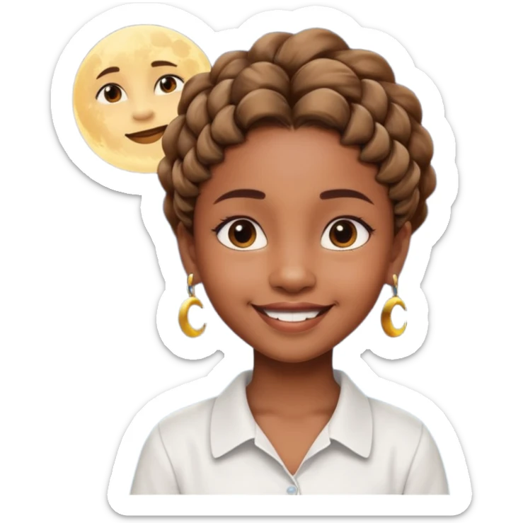 a brown skin ten year old girl with short twists  and moon earrings sticker