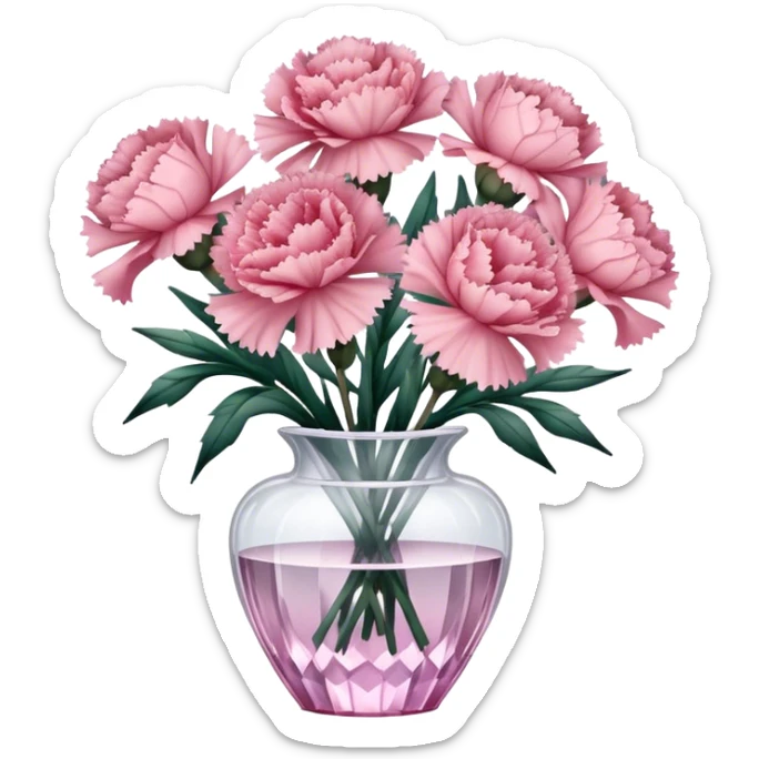 Bouquet of dusty pink Carnation flowers in crystal vase sticker
