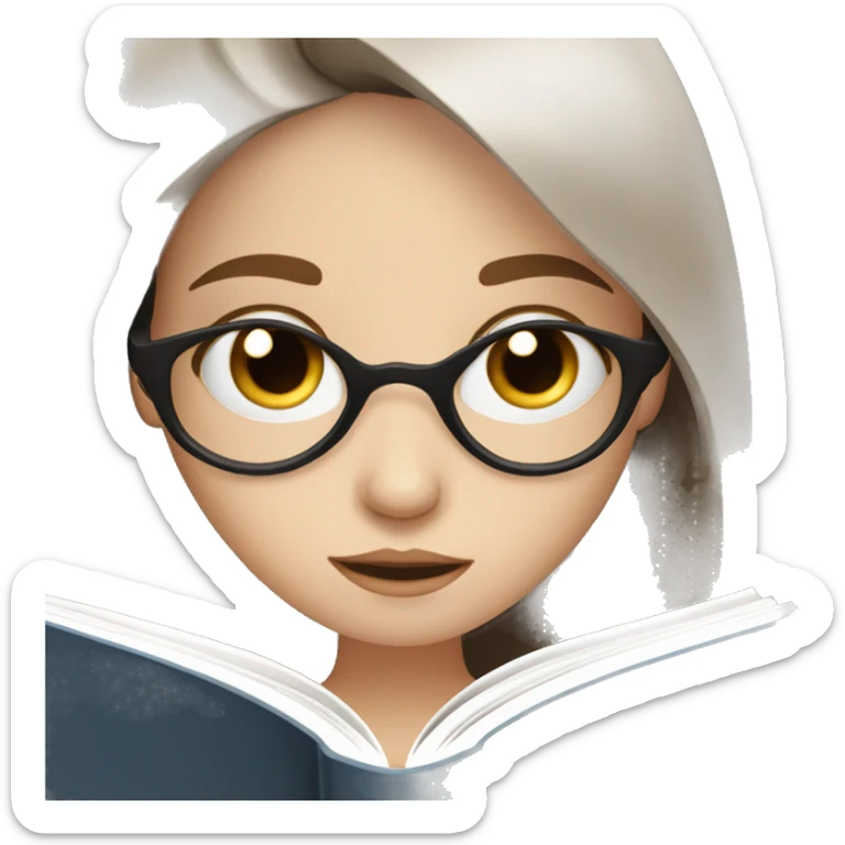 A pale girl with grey eyes and long brown hair reading a book  sticker