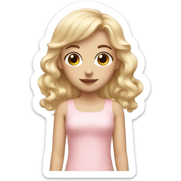 Blonde, pale girl with bangs and curly hair and a pastel pink dress sticker