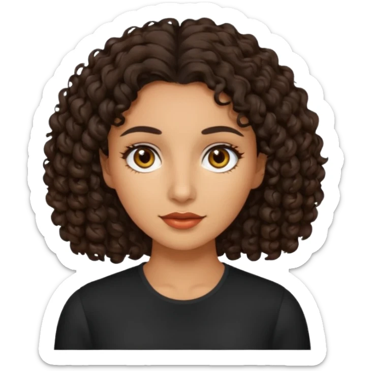 Woman with olive skin and dark brown curly hair and brown ey sticker