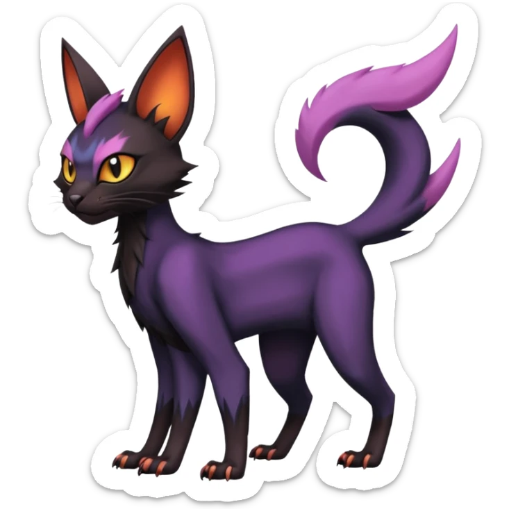 Black edgy Noivern-Noibat-Purloin-Torracat-Lykoi-Caracal-cat-Fakemon-fusion-hybrid-creature sticker