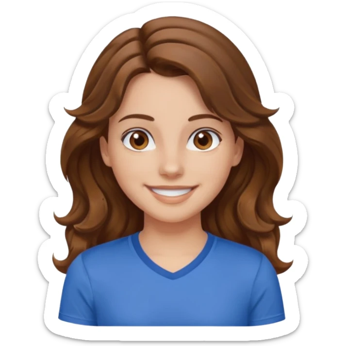 brown hair, hazel eyes, blue athletic shirt, wavy long hair  girl sticker