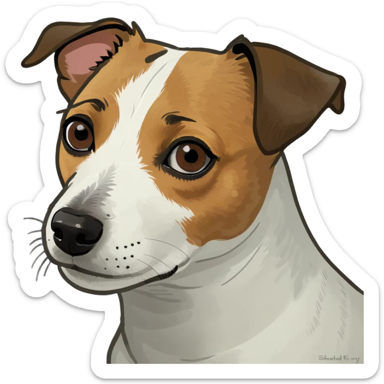 Jack Russell terrier brown spot on left eye/ ear and white the right of the body sticker