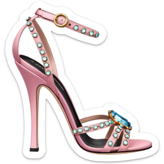 Hyperrealism, Dolce & Gabbana pair of Pink Leather Crystal Heels Sandals Shoes, side view  isolated  sticker