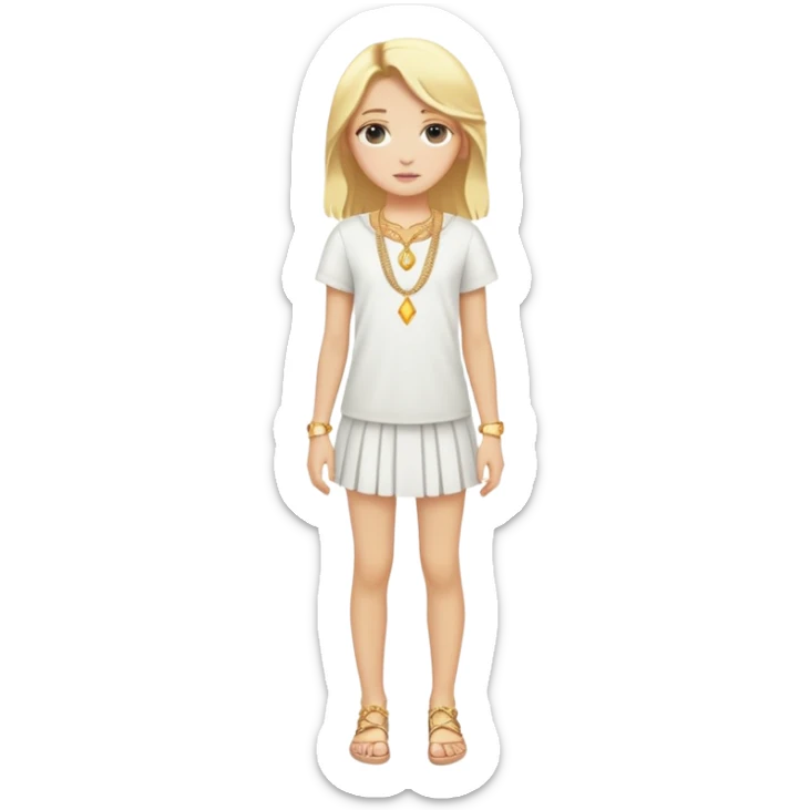 Full body white teenage girl with blonde hair, choni style with gold jewelry sticker
