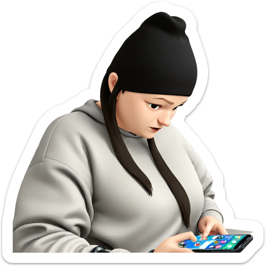 girl with phone in hat sticker