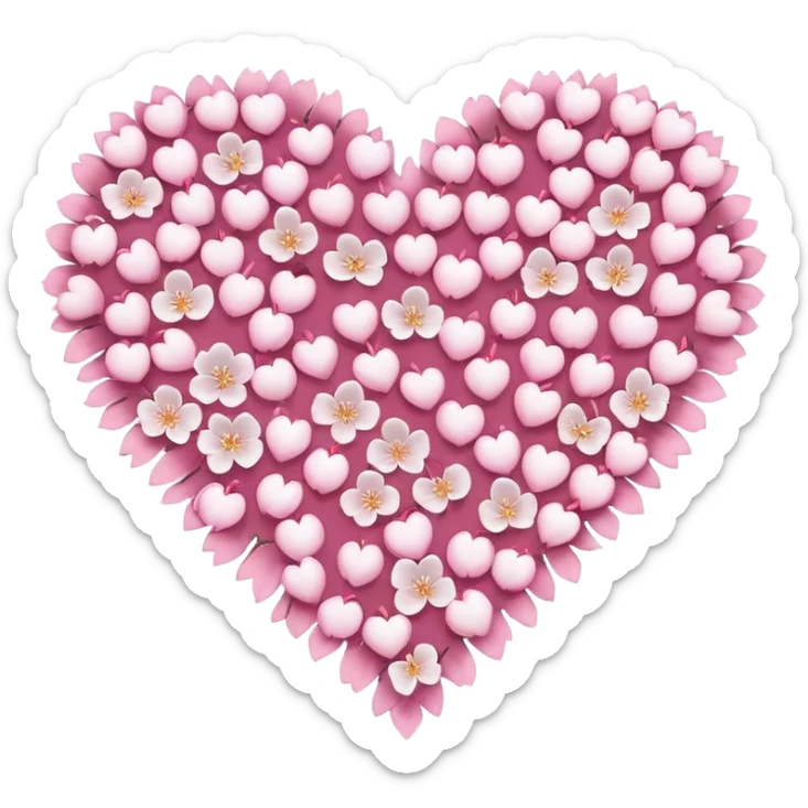 halloween sakura heart, heart made of white sakura petals with pink accents sticker