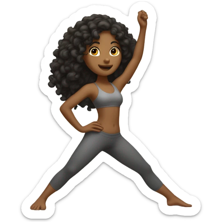 Tan girl curly black hair standing strait on one leg yoga pose sticker