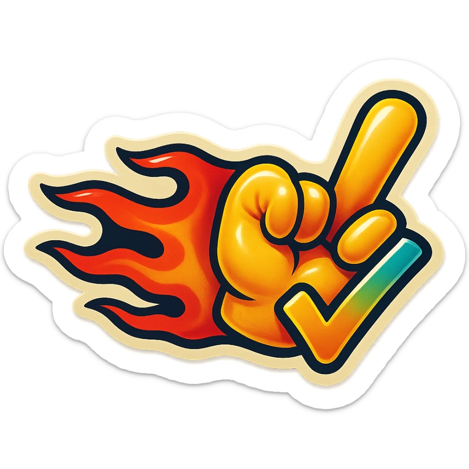 horizontal flaming fist "check", emoji sticker