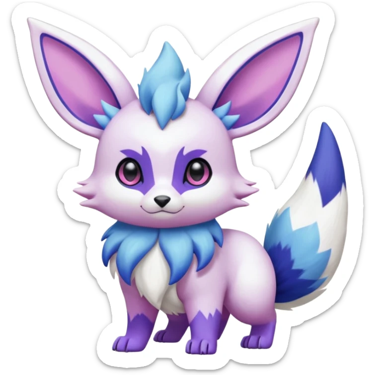 Frosty Albino Shiny White with Violet and Indigo and pink markings Eevee-Liepard-Zangoose-Pokémon-Digimon-Fakémon-fusion-hybrid-creature sticker