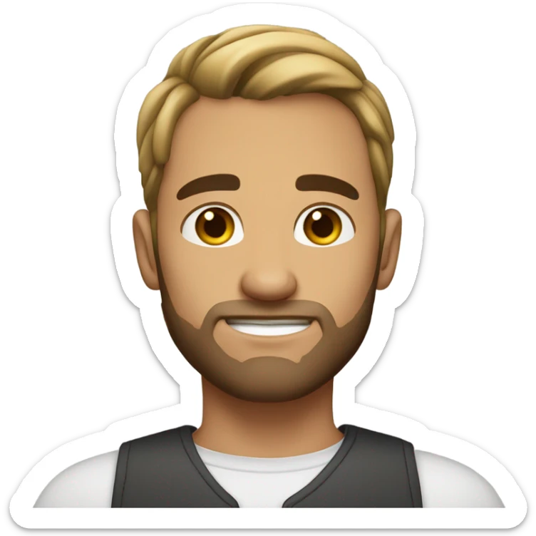 a 34 year old man with ponytail hair and stubbled beard. his skin tone is Caucasian. small eyes. looking professional. sticker