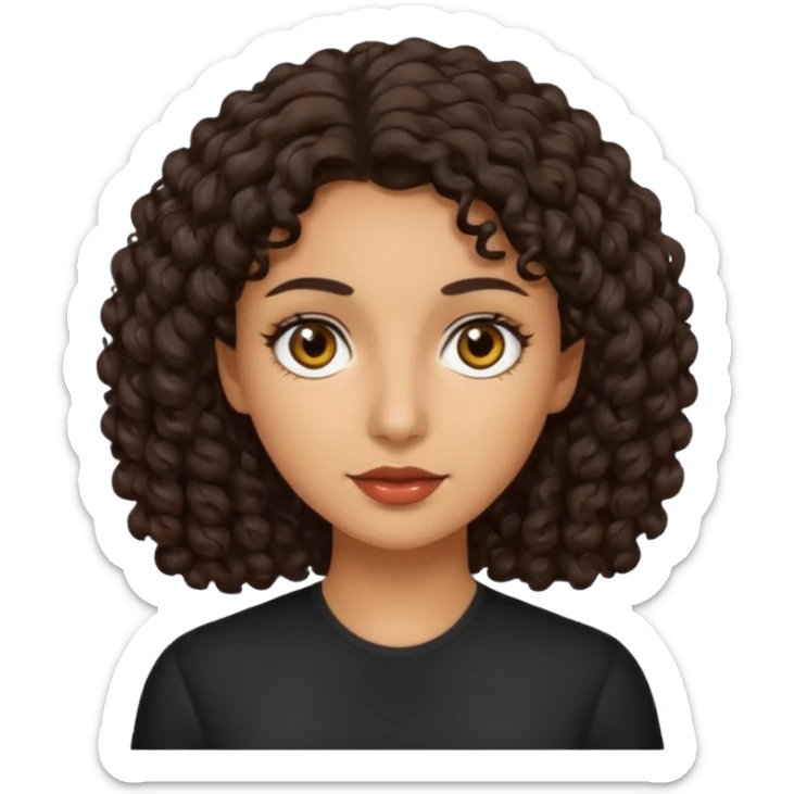 Woman with olive skin and dark brown curly hair and brown ey sticker