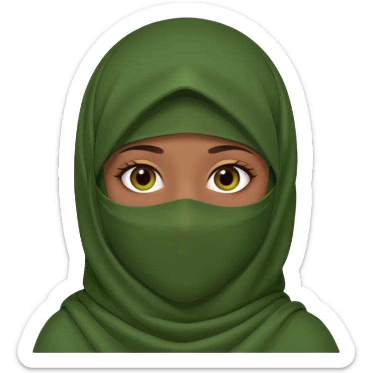 Niqab musli girl chocolate color make the niqab green cover whole face except her eay sticker