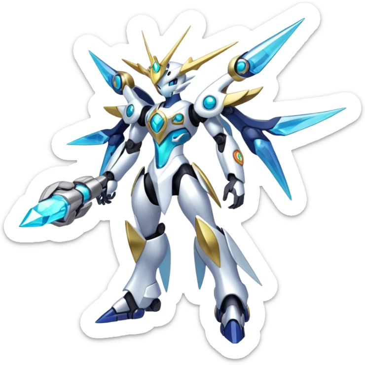 Shiny Futuristic Mechanical Celestial Godly Divine Fakemon-Pokemon-Digimon-Spectrobes-fusion, full body sticker