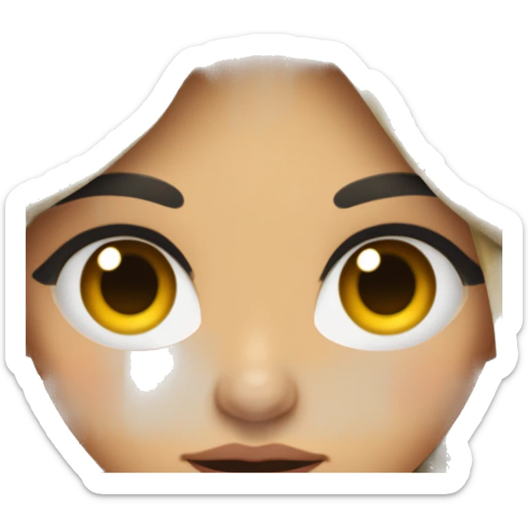 girl with long eyelashes, long black hair with curtain bangs, and light brown eyes, rolling their eyes with a disgusted look on their face sticker