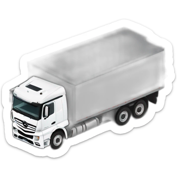 A white Mercedes truck pushes across a stationary car on the freeway sticker