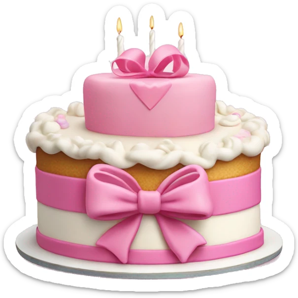 Heart shaped birthday cake with a huge pink bow and white vintage frosting  sticker