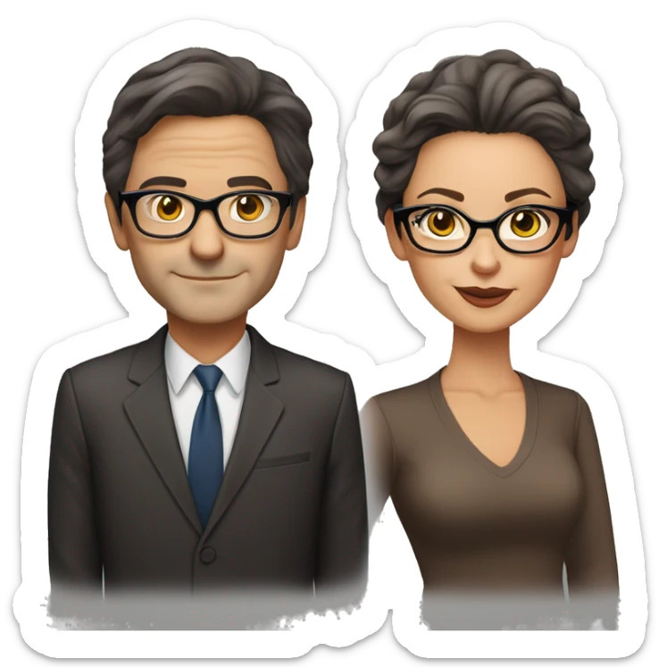 50 years old
long dark  brown hair with straight styling
light skin
glasses with refined frame
Brown almond eyes with cat eye liner sticker