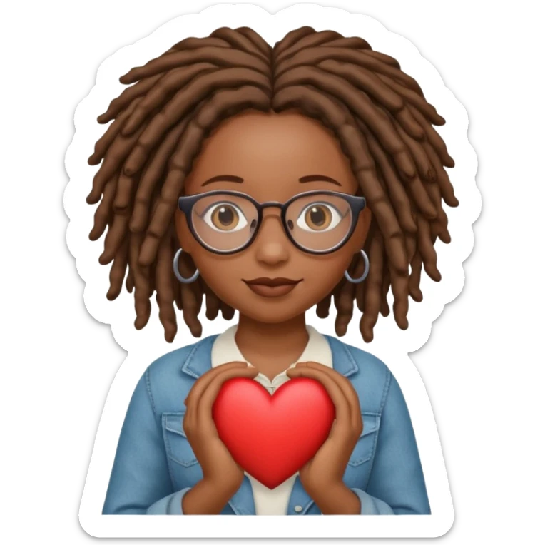 African American Girl Scout with glasses and locs holding a heart sticker
