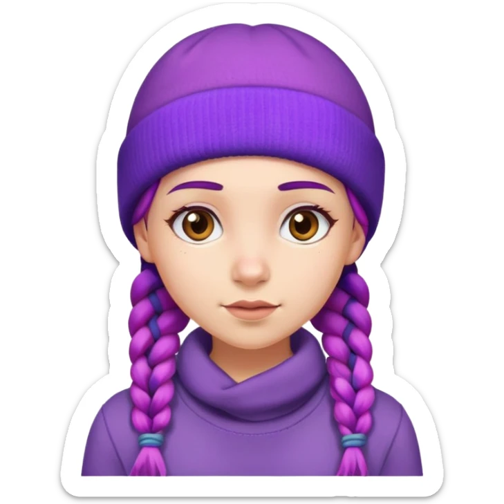 multicolored hair girl portrait purple braids and beanie sticker