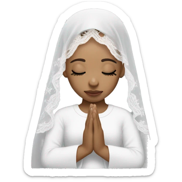 Light skin girl praying with eyes closed and lace white veil  sticker