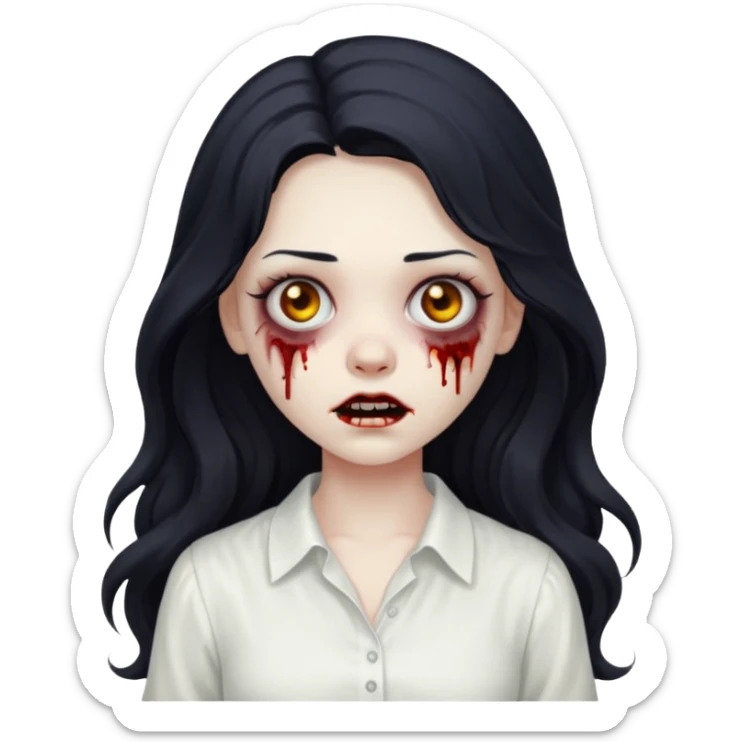 garota zumbi com cabelo preto ondulado longo blusa BRANCA sticker