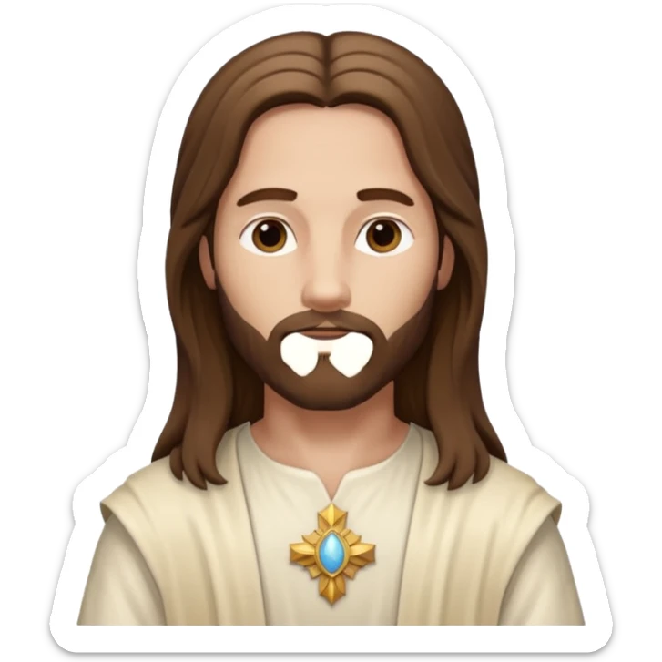 Jesus, Son of God from Gods and Goddesses with long brown hair, cream outfit sticker