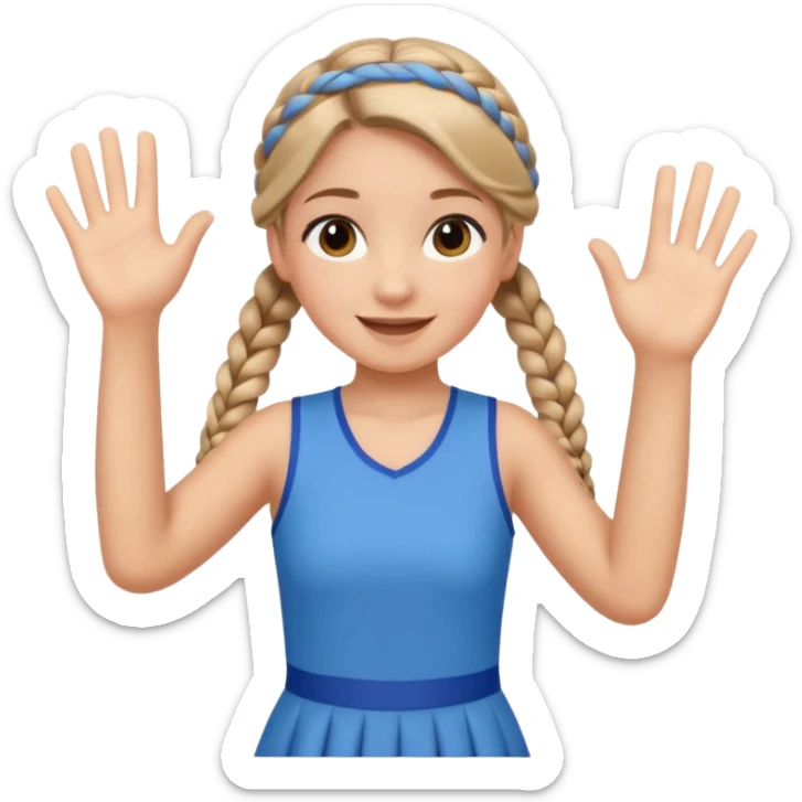 A braid hair girl in a jersey dress, waving both arms in pure joy. sticker