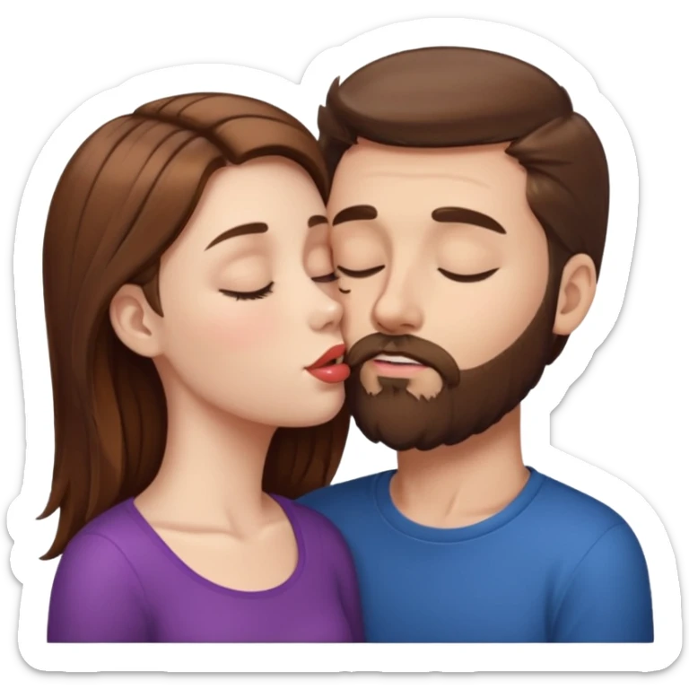 White man with brown hair and beard kissing lips with a white girl with brown hair with closed eyes sticker
