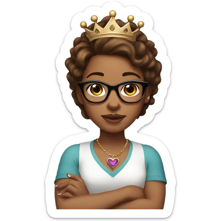 Girl with brown hair wearing glasses and a crown. She has tattoos on her arms sticker