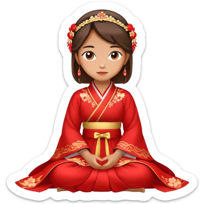 Beautiful girl wearing red Hanfu wedding dress sitting sticker