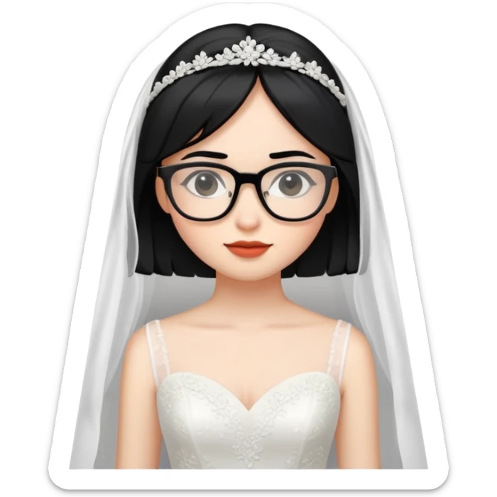 girl with black hair in glasses in a wedding dress sticker